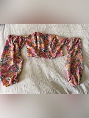 wild fable Floral Off-Shoulder Corset Crop Top in Pink and Yellow